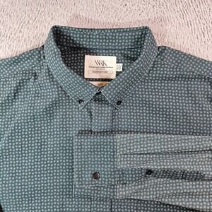 Work Rest Karma WRK Shirt Men XL Slim Button Up Long Sleeve White Green‎ Blue